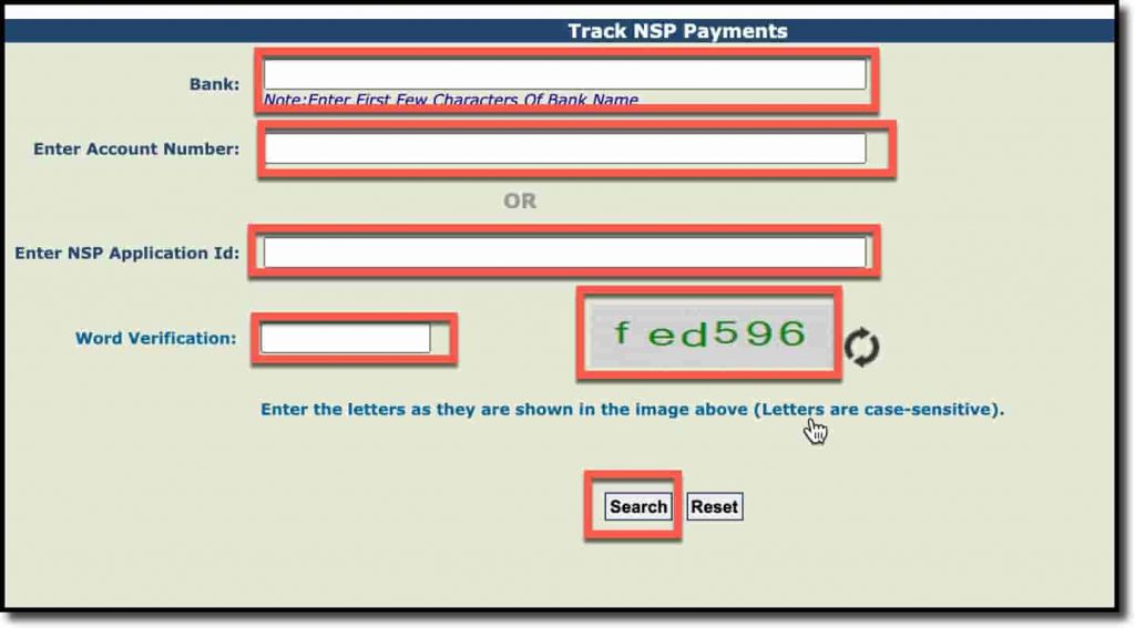 Enter Bank Name and Account Number or NSP ID