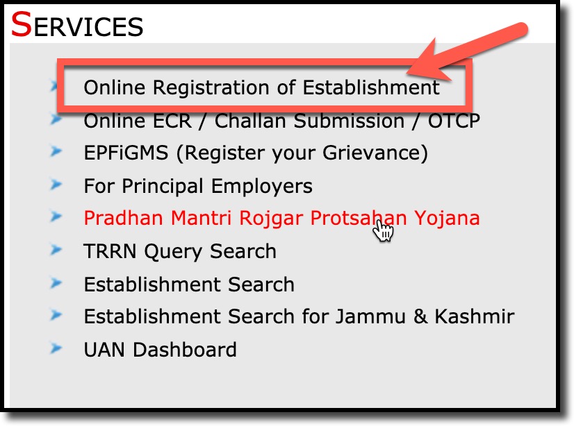 Online Registration of Establishment pe click kare