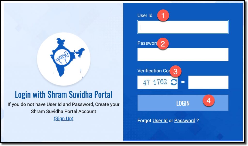Shram Suvidha Portal Account में अपना details डाले